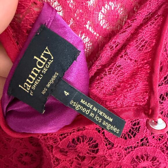 Laundry By Shelli Segal Rouge Red Lace Overlay Dress Size 4 - Picture 7 of 11
